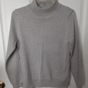 Napa Valley Medium Petite Grey Turtleneck w/Silver Metallic & Long Sleeves